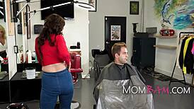milf barber fucks client during shave