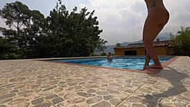Latina seduces step cousin in pool