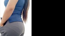 Why is the latina cleaner showing her big tits in the bathroom?