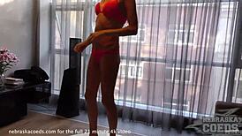 skinny tanned model does hot striptease and masturbates 😍