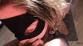 French teen 18+ amateur gives sloppy deepthroat to petite brunette.