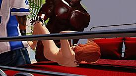 red headed cheerleader bangs big black cocks in group gangbang