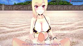 Marin Kitagawa on the Beach in Hentai POV