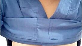 Why is the latina cleaner showing her big tits in the bathroom?