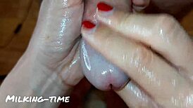 Red Nails Milk Two Huge Loads from Swollen Glans!