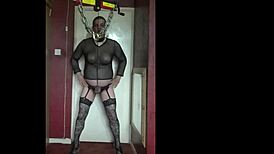 he stretches ballsacks in fishnets and stockings