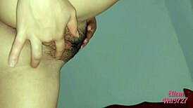 Stepsister reveals hairy pussy in close-up, starting their fucking