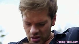 Euro beauty fucks outside in glamour.