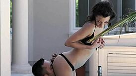 Euro Model Riding Cock Slowly Outdoors in Sexy Bikini!