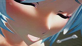 i tease miku in the wet pool anime scene