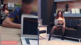 Jeny Smith teases a clueless guy at a fake job interview