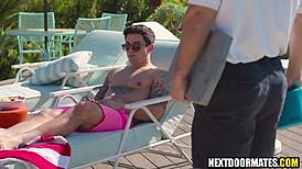 Hot Jock Dakota Payne Seduces New Pool Guy With Intense Bareback Action.