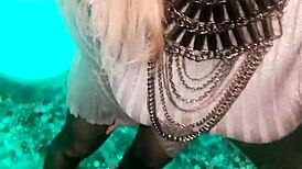 dancing minx visits the public toilet at the club for a break