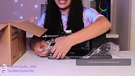 unboxing my new sex machine - agatha dolly testing its speed, getting on all fours.