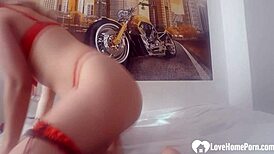 Mature Milf Blonde In Red Lingerie Fingers Her Big Ass To Orgasm.