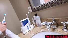 stepbro drilling hot blonde stepsister doggystyle in bathroom