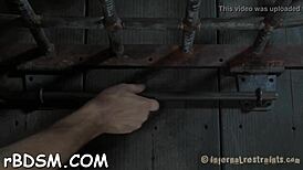 shocking prod torments bounded chick's breasts and shaved pussy in intense bdsm scene