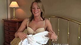 Blonde beauty with huge pussy lips yanks herself to intense orgasm in softcore scene