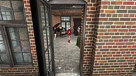 La jeune épouse du père noël joue avec les elfes