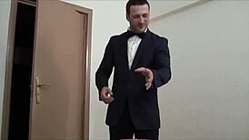 waiter hulk bodybuilder masturbates in muscular gay fantasy