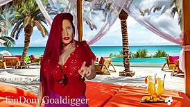 Goddess in cosplay gives jerk off instructions for domination game