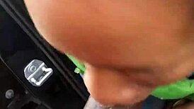 Slutty ebony amateur sucking my cock outside in public spot. Watch her swallow every drop.