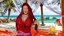 Goddess in cosplay gives jerk off instructions for domination game