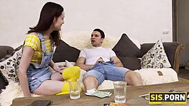 Skinny girl obeys stepbrother for cash in taboo fantasy.