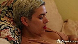 Short Haired Babe Bobbie Fingering Hairy Pussy!