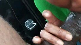 Slutty ebony amateur sucking my cock outside in public spot. Watch her swallow every drop.