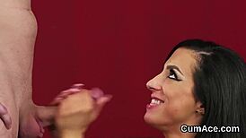 The bombshell receives a facial bukkake