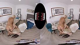 Blonde with big tits and ass in taboo POV licking scene.