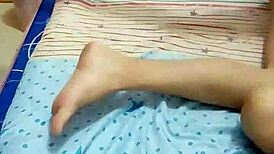 Amateur Babe Gives Footjob and Blowjob Before Fucking in Bathroom, Then Pisses on Him