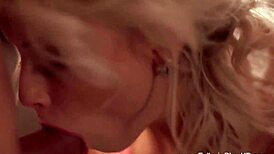 real blonde babe enjoys oral session