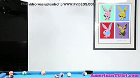 Hey, check out this tattooed pierced tgirl stroking herself hard on a pooltable. What a sight!