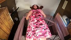 Chubby Babe Teases with Dildo Mirror Play and Squirts