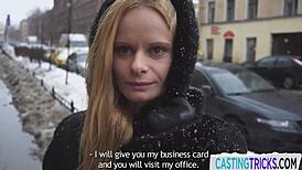 European cutie gets bent over for doggystyle pussyfucking by horny agent.