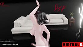 Cute futa Rachel dances to pop in Blender MMD