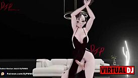 Cute futa Rachel dances to pop in Blender MMD
