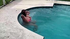 Gorgeous Latina maid La Paisa cleans pool, sucks dick, caught by neighbor in POV