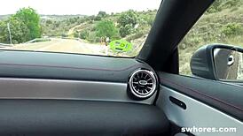 Round butt Melania Dark in outdoor POV session with friends.