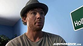 Blonde teen aims to impress at casting desk for the role.