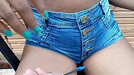 teen neighbor teases with pen in ass outdoors