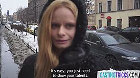 European cutie gets bent over for doggystyle pussyfucking by horny agent.