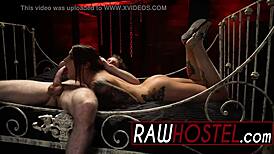 Casual Brunette Teen Enjoys Rough Deep Throat Blowjob with Monster Cock in Bondage