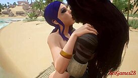 Girlfriends Lick and Squirt in Lesbian Orgy on Beach