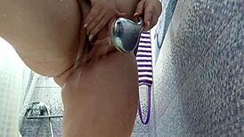 Butt plug and milf play in the shower