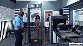 Brunette Frisked And Fucked By Security!