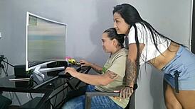 While Teaching My Friend To Play On The PC, The Horny One Puts Her Huge Ass In My Face For Me To Suck!