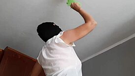 While My Housekeeper Washed The Chandelier I Watched Her And Masturbated - Lesbian Illusion Girls